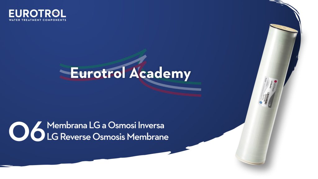 • In questo contenuto di Eurotrol Academy viene presentata la membrana LG-NanoH2O MaxRO R come una soluzione di nuova generazione per impianti industriali. • L’elemento distintivo è lo spaziatore da 36 mil a bassissima perdita di carico nel settore. • Lo spaziatore si trova tra gli strati della membrana e serve a mantenere separati i fogli, creando il corretto regime di turbolenza. • La sua geometria influenza le perdite di carico, la stabilità del flusso e la tendenza al fouling. • Nel caso della LG-NanoH2O MaxRO R, il risultato è una membrana più stabile nel tempo, con prestazioni costanti, intervalli di lavaggio più lunghi, migliore efficienza di lavaggio, elevata produttività e ottima qualità del permeato. • La membrana LG-NanoH2O MaxRO R è indicata per applicazioni industriali che necessitano di alte rese, riduzione dei costi di esercizio e maggiore durata del sistema.