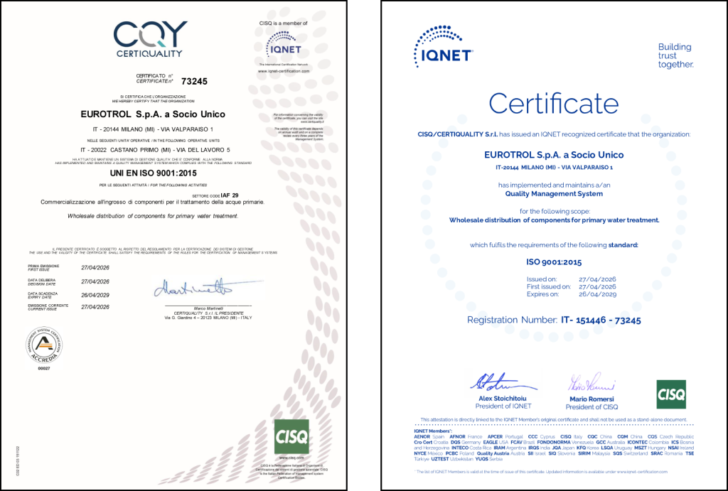 certificato - certificate - qualità - quality - la UNI EN ISO 9001:2015